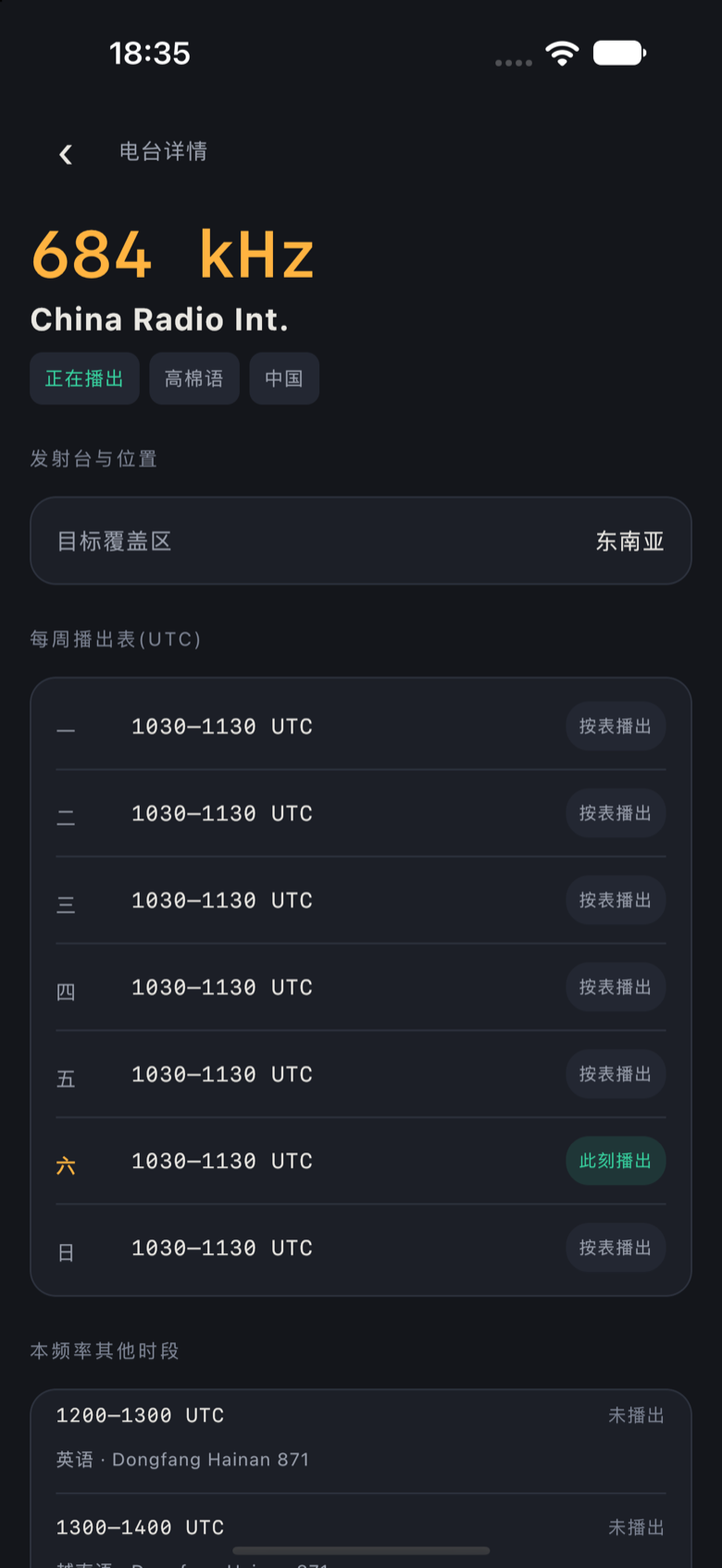 详情页截图：中国国际广播电台的播出详情