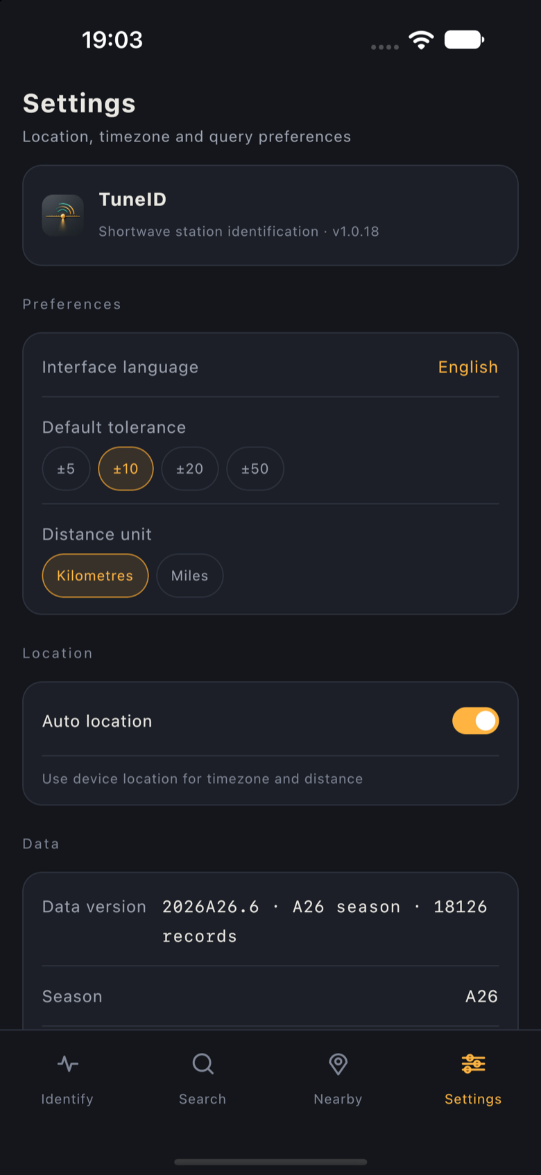 Settings screen